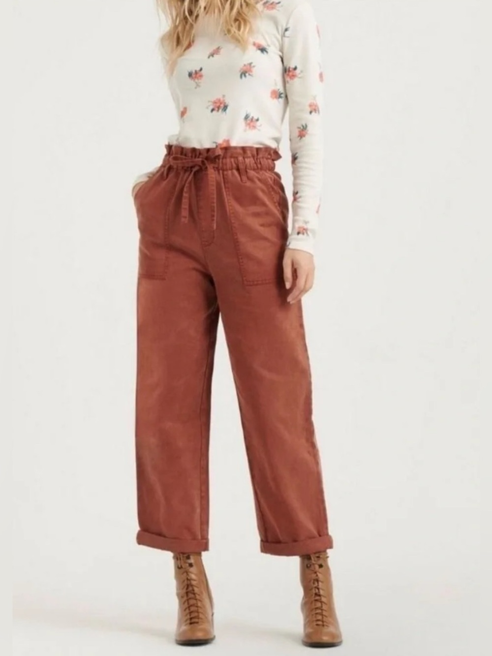 Lucky Brand Paper Bag Utility Drawstring Pants - Rust Colored Size 4/27 NWT